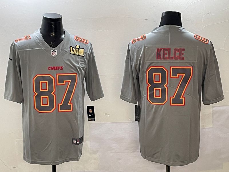 Men Kansas City Chiefs 87 Kelce Grey 2025 Nike Vapor Limited NFL Jersey style 2101